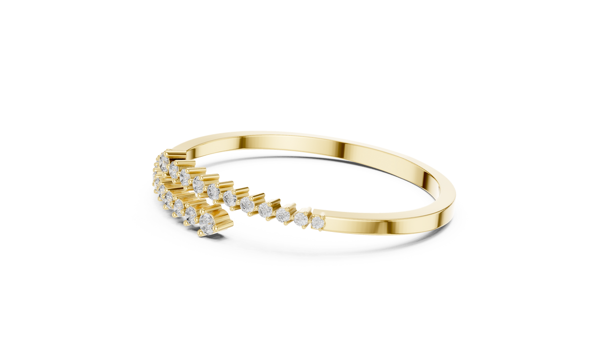 Graduated Round Moissanite Bypass Bangle in yellow 925 sterling silver, view 2