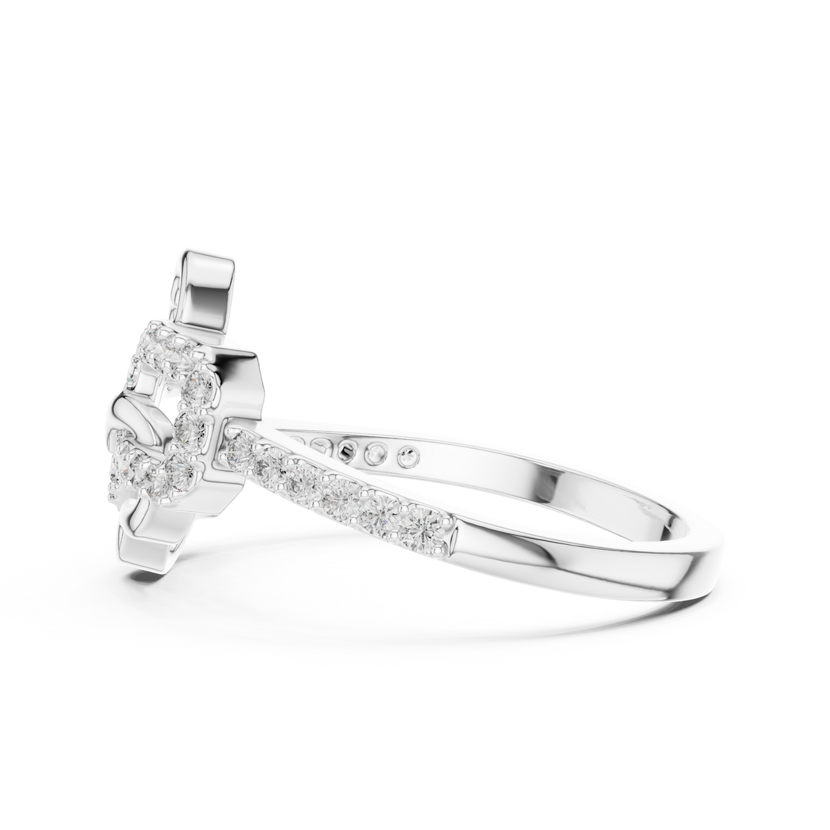 Open Heart and Link Moissanite Ring in white 925 sterling silver, view 3