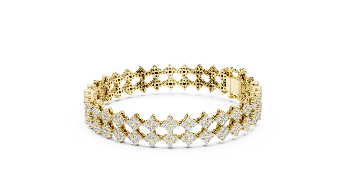 Cross Cluster Moissanite Tennis Bracelet in yellow 925 sterling silver, view 2