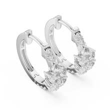 Pear moissanite cluster huggie hoop earrings in white 925 sterling silver, view 2