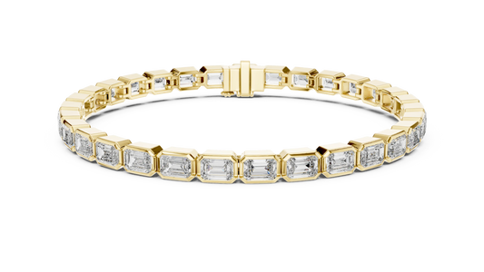 Emerald Cut Bezel Moissanite Tennis Bracelet in yellow 925 sterling silver, view 1
