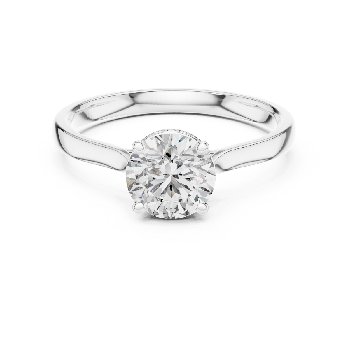 Round Hidden Halo Moissanite Solitaire Ring in white 925 sterling silver, view 4