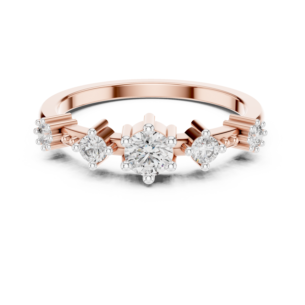 Five Stone Moissanite Ring in rose 925 sterling silver, view 4