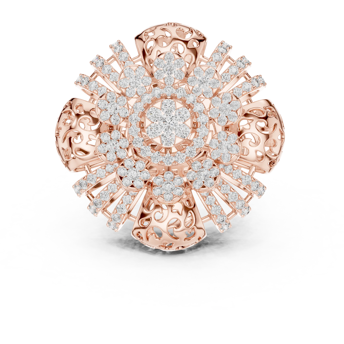 Flower Cluster Moissanite Cocktail Ring in rose 925 sterling silver, view 4