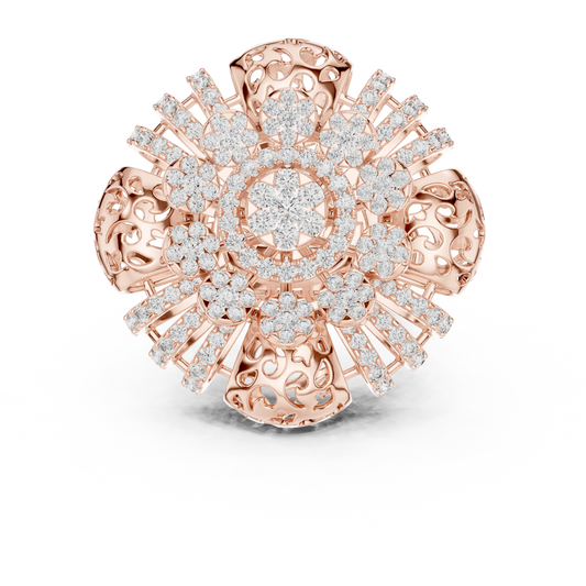 Flower Cluster Moissanite Cocktail Ring in rose 925 sterling silver, view 4