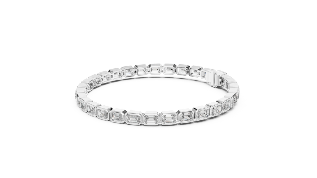 Emerald Cut Bezel Moissanite Tennis Bracelet in white 925 sterling silver, view 2
