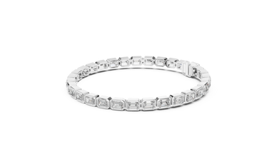 Emerald Cut Bezel Moissanite Tennis Bracelet in white 925 sterling silver, view 2
