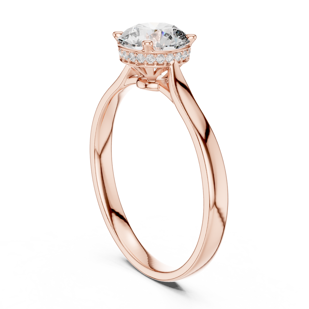 Round Hidden Halo Moissanite Solitaire Ring in rose 925 sterling silver, view 1