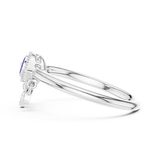 Blue Evil Eye Moissanite Charm Ring in white 925 sterling silver, view 3