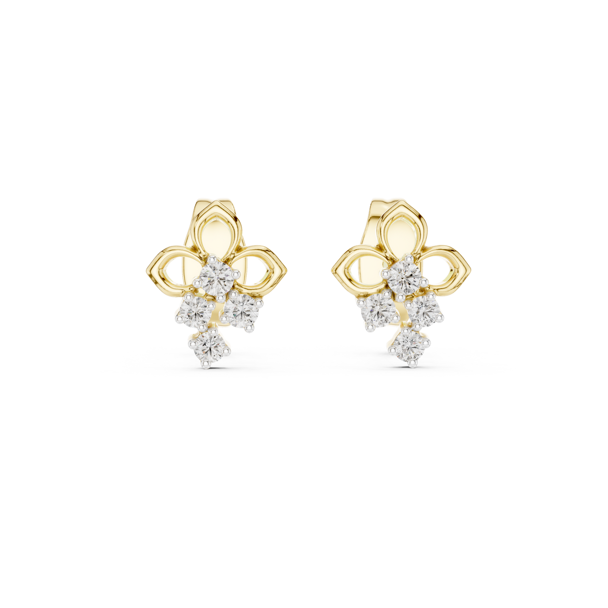 Moissanite Trefoil Cluster Stud Earrings in yellow 925 sterling silver, view 4