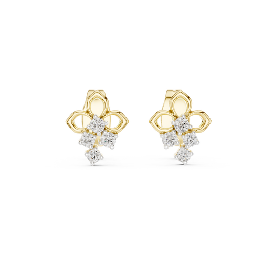 Moissanite Trefoil Cluster Stud Earrings in yellow 925 sterling silver, view 4