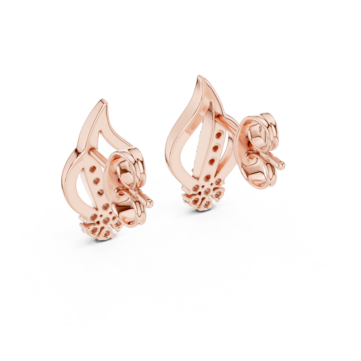 Moissanite Flame Cluster Stud Earrings in rose 925 sterling silver, view 3