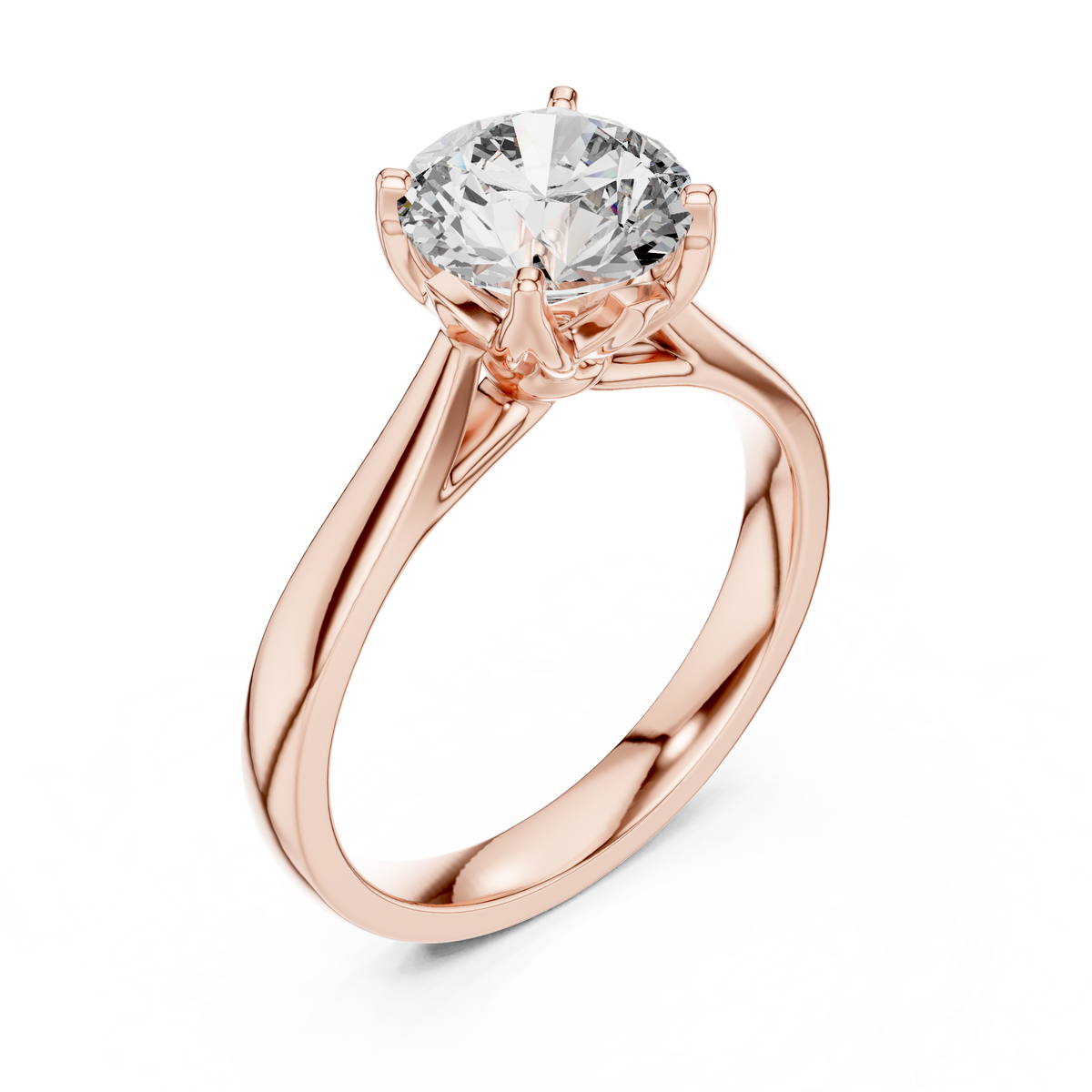 Round Cathedral Moissanite Solitaire Ring in rose 925 sterling silver, view 2