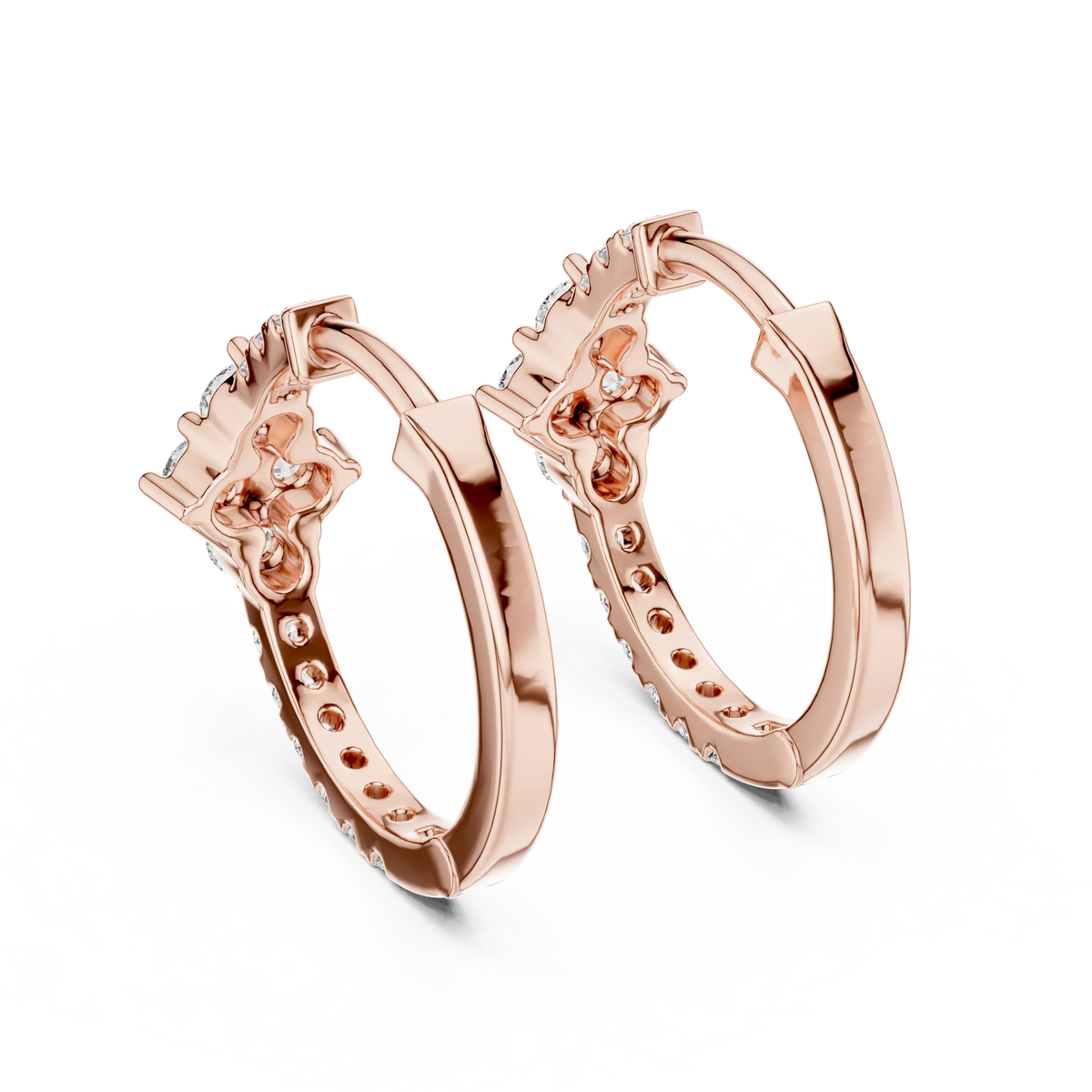 Moissanite cluster huggie hoop earrings in rose 925 sterling silver, view 3