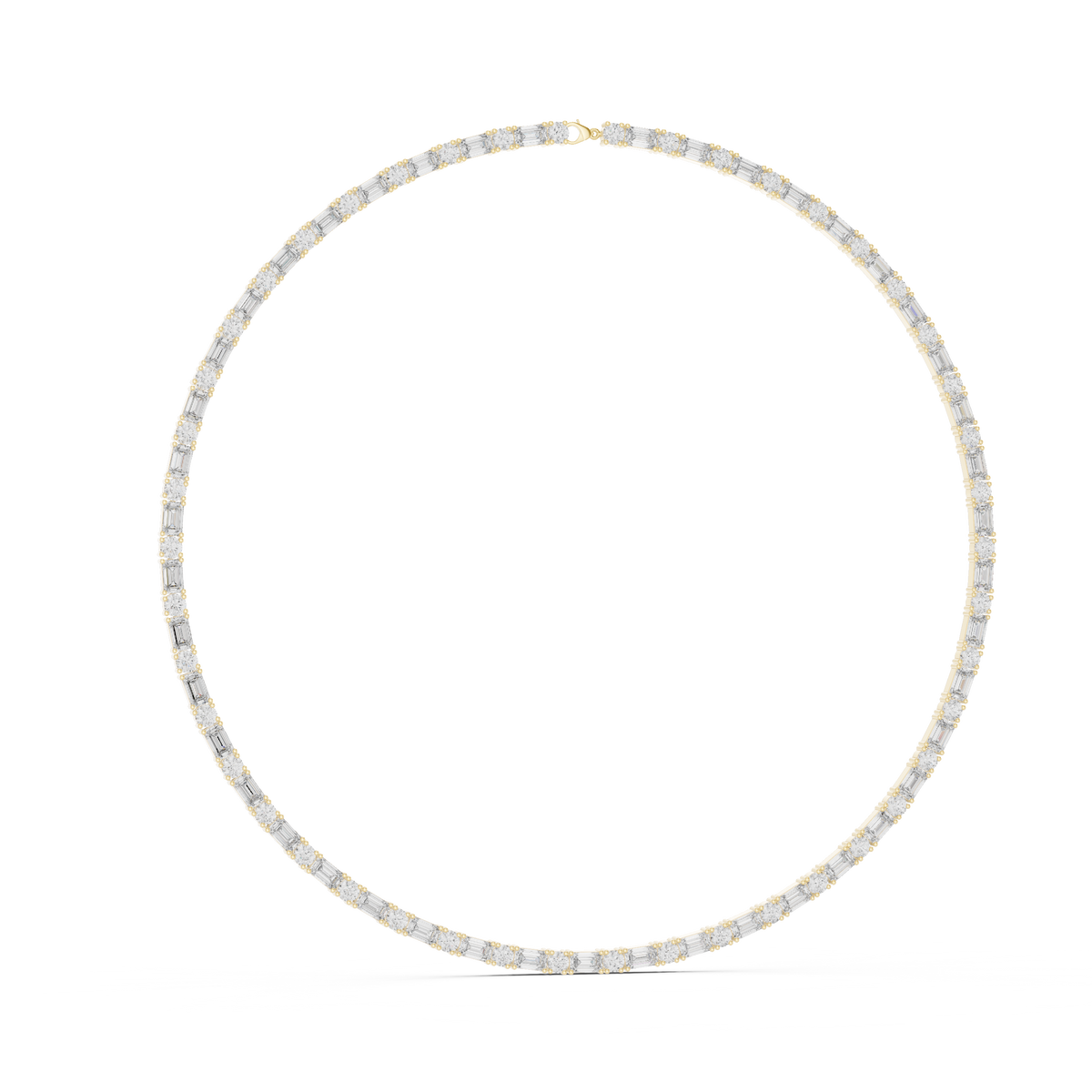 Emerald Cut and Round Tennis Necklace in yellow 925 sterling silver, view 1