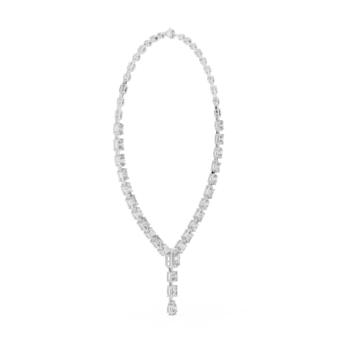 Mixed Shape Y Drop Necklace in white 925 sterling silver, view 3