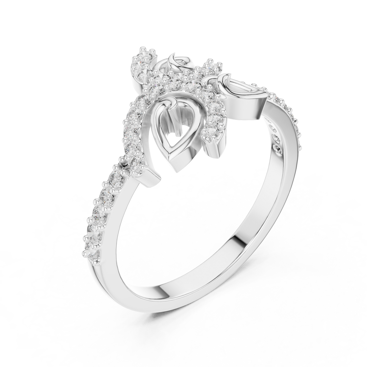 Pavé Leaf Vine Bypass Moissanite Ring in white 925 sterling silver, view 2