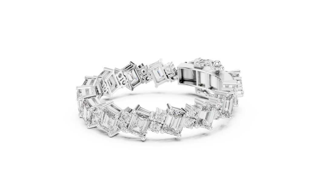 Emerald Cut Moissanite Statement Link Bracelet in white 925 sterling silver, view 2