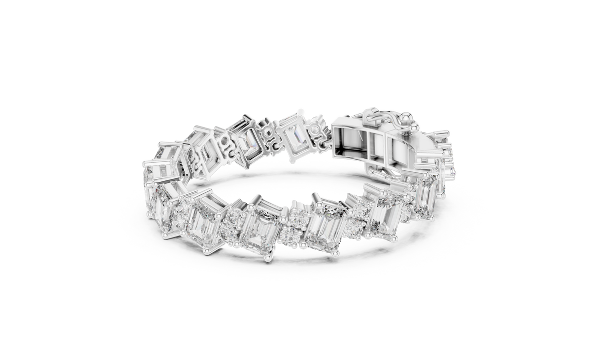 Emerald Cut Moissanite Statement Link Bracelet in white 925 sterling silver, view 2