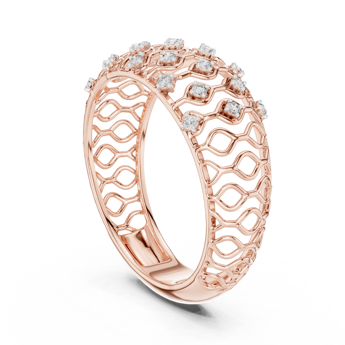 Domed Lattice Moissanite Band in rose 925 sterling silver, view 1