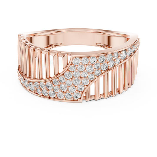 Men's Diagonal Wave Pavé and Ribbed Moissanite Band in rose 925 sterling silver, view 4