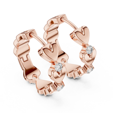 Moissanite heart huggie hoop earrings in rose 925 sterling silver, view 2