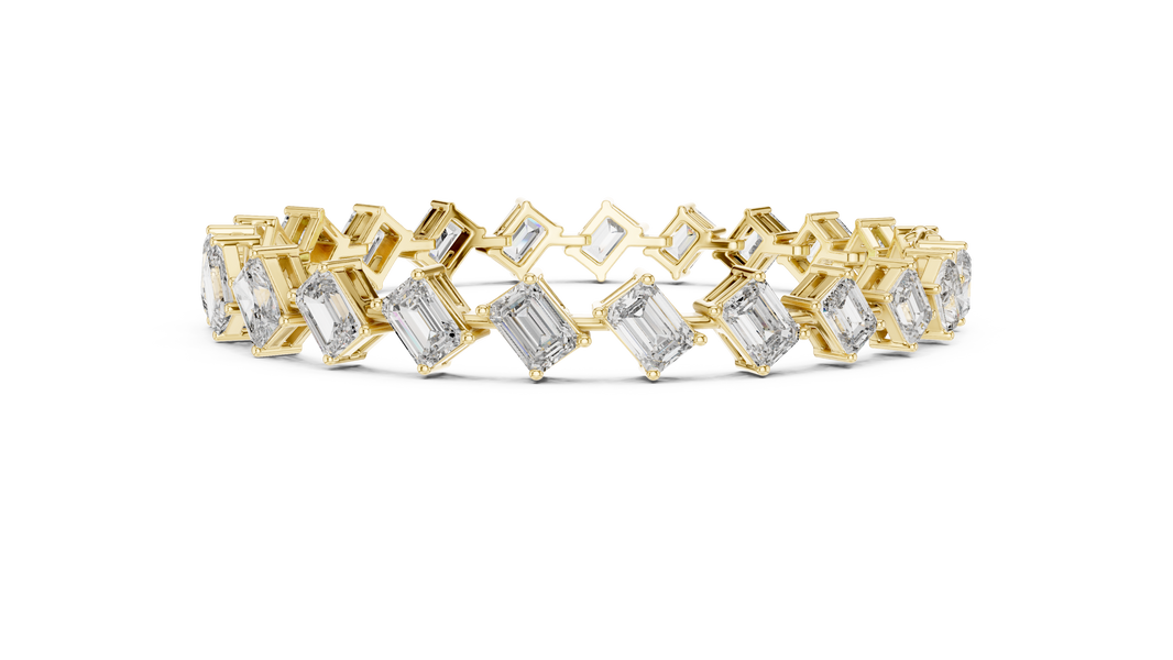 Emerald and Radiant Cut Moissanite Tennis Bracelet in yellow 925 sterling silver, view 4