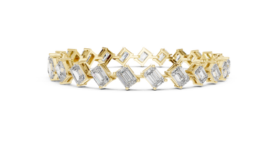 Emerald and Radiant Cut Moissanite Tennis Bracelet in yellow 925 sterling silver, view 4