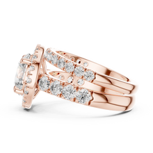Round Halo Moissanite Double Band Ring in rose 925 sterling silver, view 3