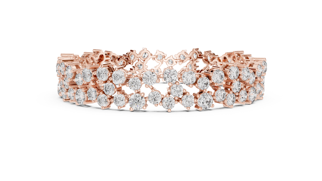 Double Row Round Moissanite Cluster Bracelet in rose 925 sterling silver, view 4