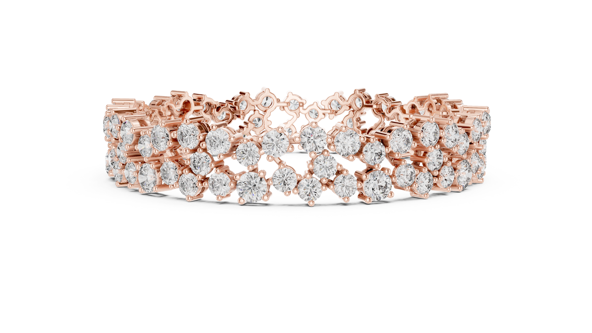 Double Row Round Moissanite Cluster Bracelet in rose 925 sterling silver, view 4