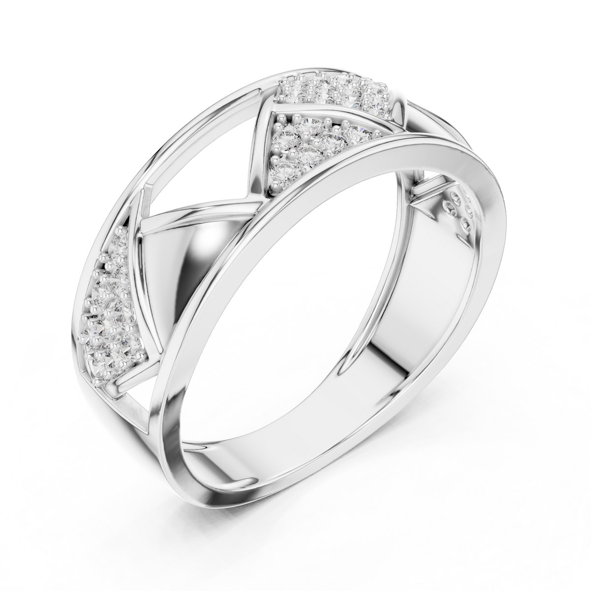 Geometric Lattice Pavé Wide Moissanite Band in white 925 sterling silver, view 2