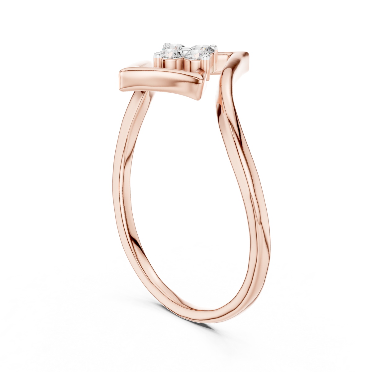 Open Kite Clover Cluster Moissanite Ring in rose 925 sterling silver, view 1