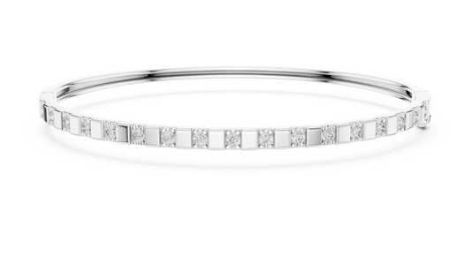 Round Moissanite Hinged Bangle in white 925 sterling silver, view 1