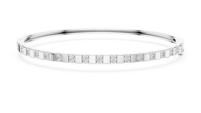 Round Moissanite Hinged Bangle in white 925 sterling silver, view 1