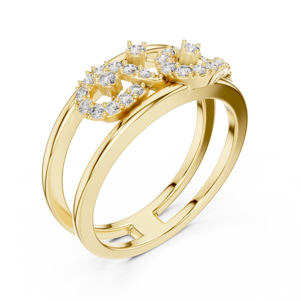 Pavé Infinity Loop Double Band Moissanite Ring in yellow 925 sterling silver, view 2