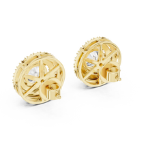 Round moissanite double halo stud earrings in yellow 925 sterling silver, view 3