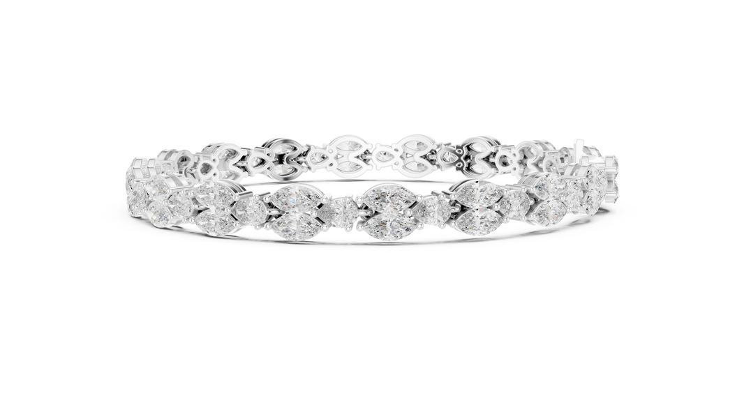 Marquise and Pear Moissanite Tennis Bracelet in white 925 sterling silver, view 4