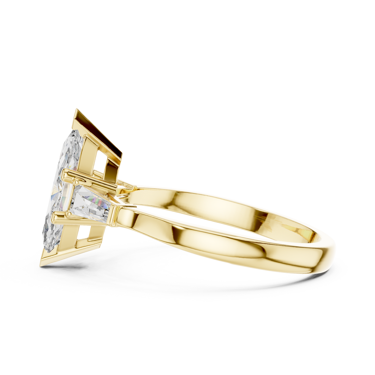 Marquise Moissanite Ring with Tapered Baguette Sides in yellow 925 sterling silver, view 3