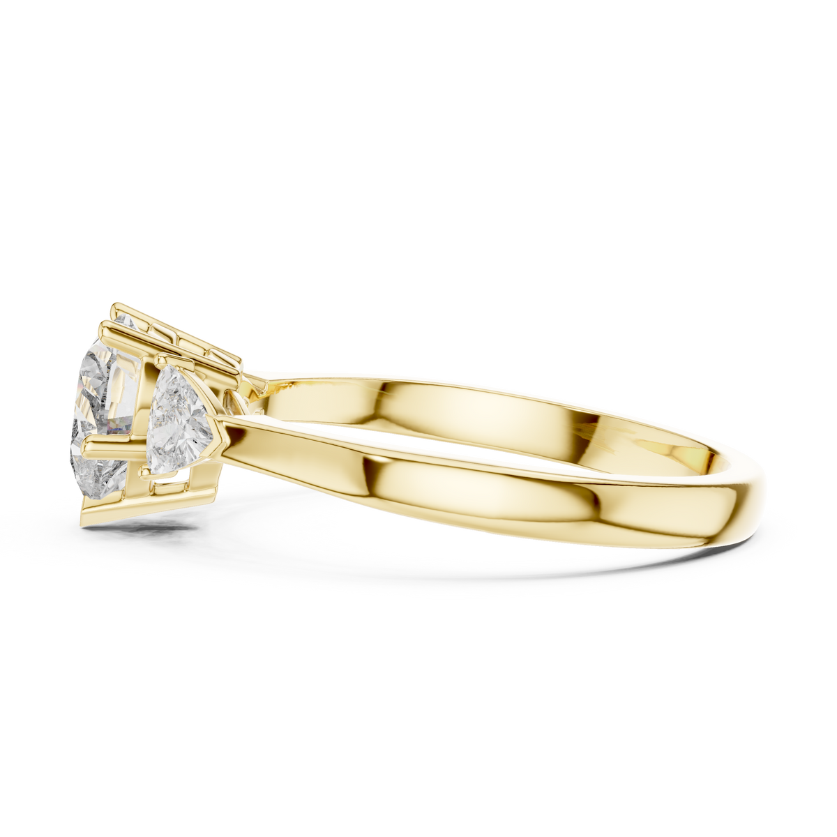 Heart and Trillion Three Stone Moissanite Ring in yellow 925 sterling silver, view 3