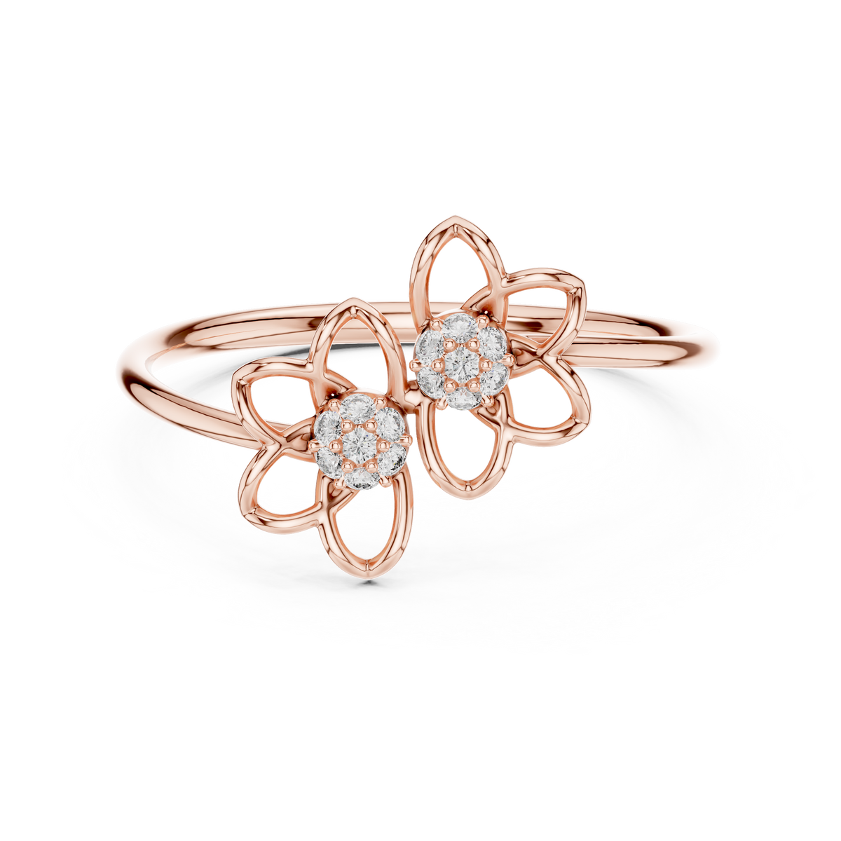 Double Open Flower Moissanite Ring in rose 925 sterling silver, view 4
