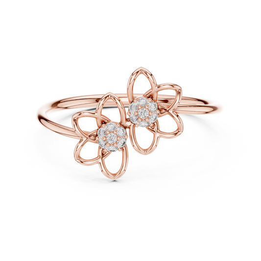 Double Open Flower Moissanite Ring in rose 925 sterling silver, view 4