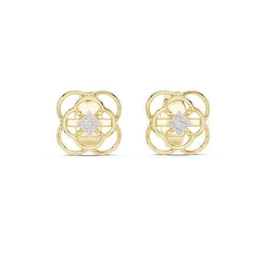 Moissanite Quatrefoil Cluster Stud Earrings in yellow 925 sterling silver, view 4