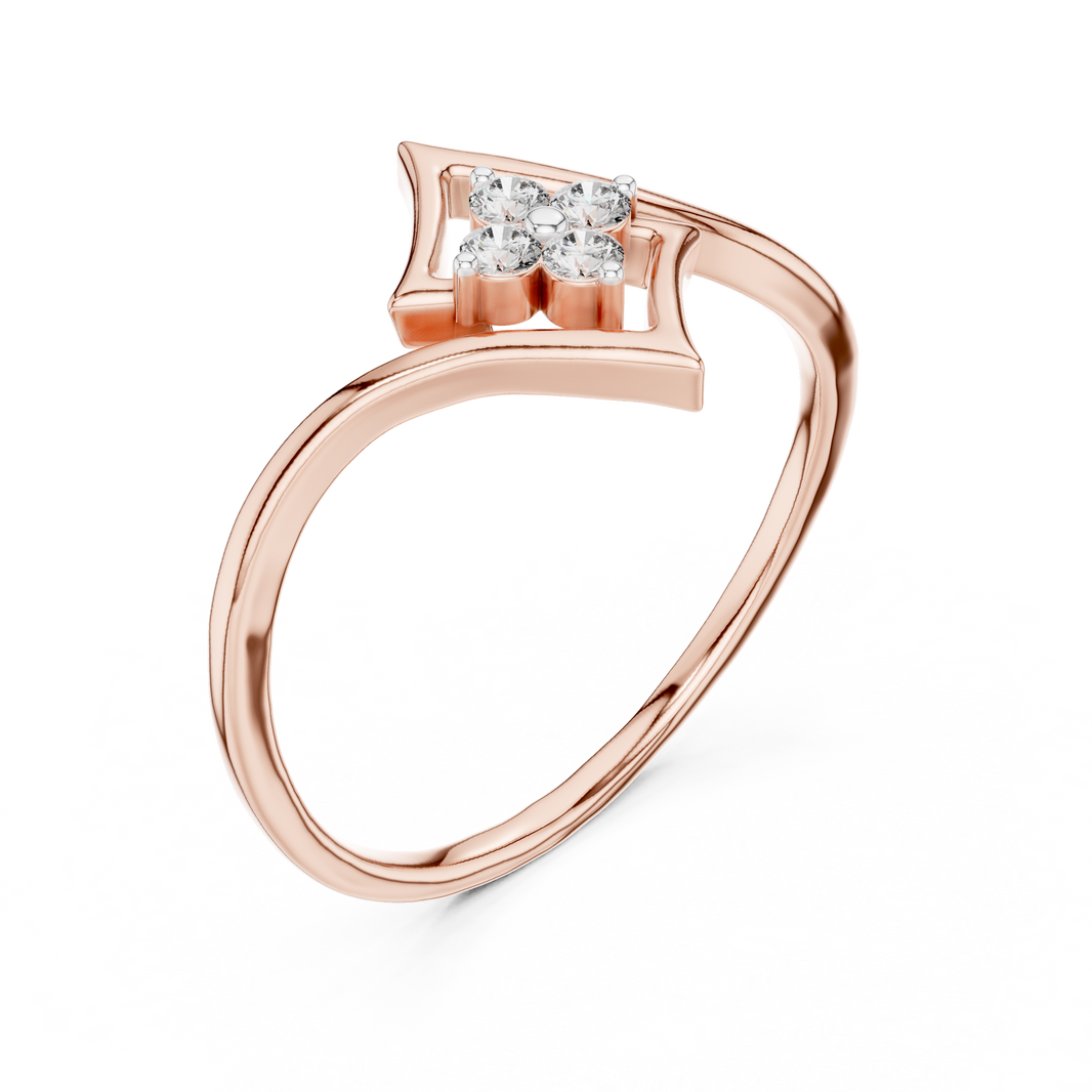 Open Kite Clover Cluster Moissanite Ring in rose 925 sterling silver, view 2