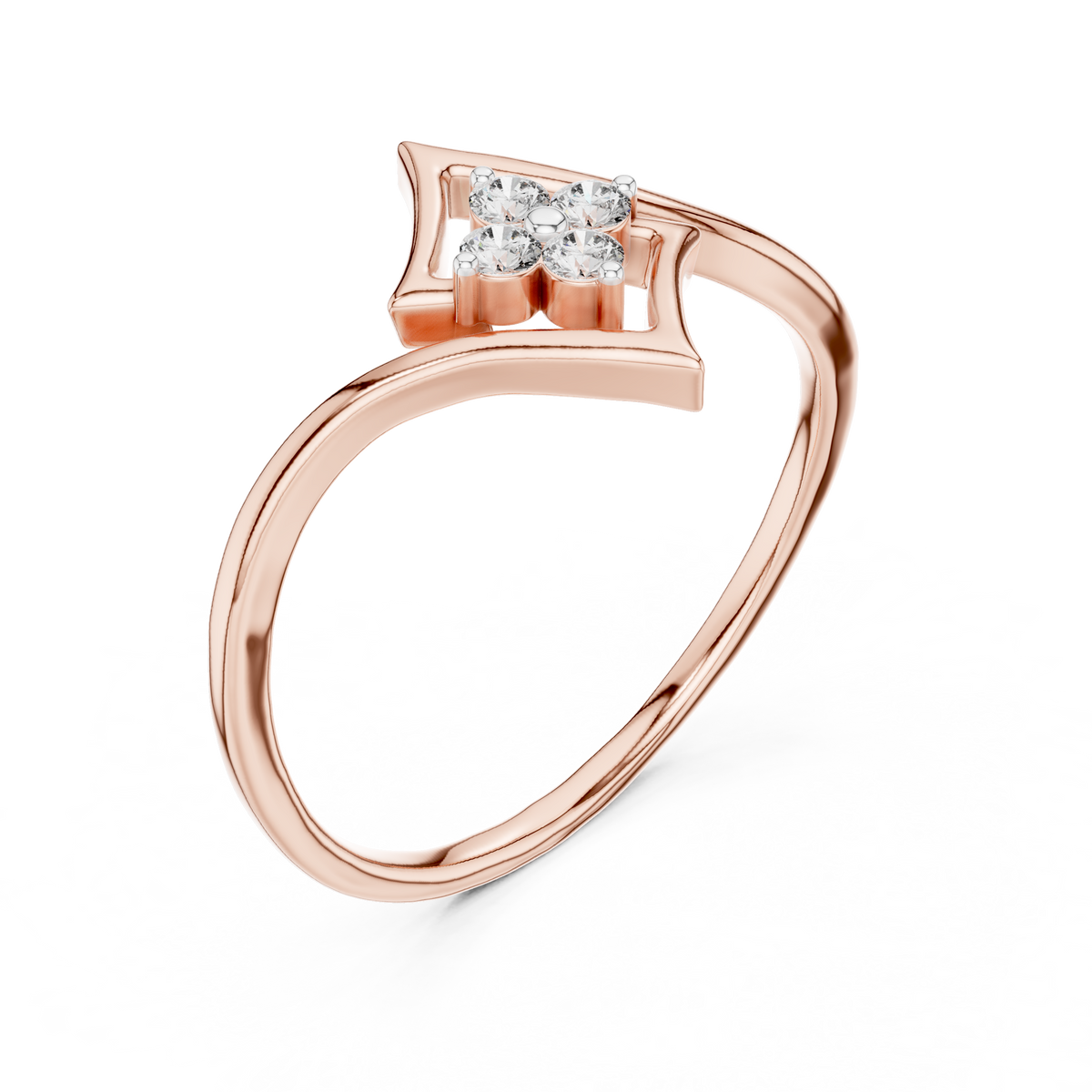 Open Kite Clover Cluster Moissanite Ring in rose 925 sterling silver, view 2