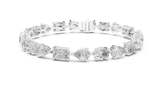 Oval Pear and Emerald Moissanite Tennis Bracelet in white 925 sterling silver, view 1