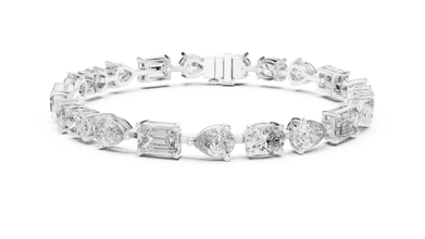 Oval Pear and Emerald Moissanite Tennis Bracelet in white 925 sterling silver, view 1