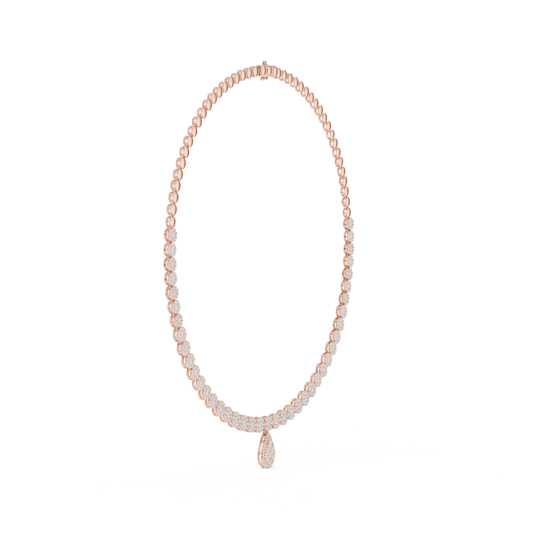 Graduated Round Necklace with Pear Cluster Drop in rose 925 sterling silver, view 3
