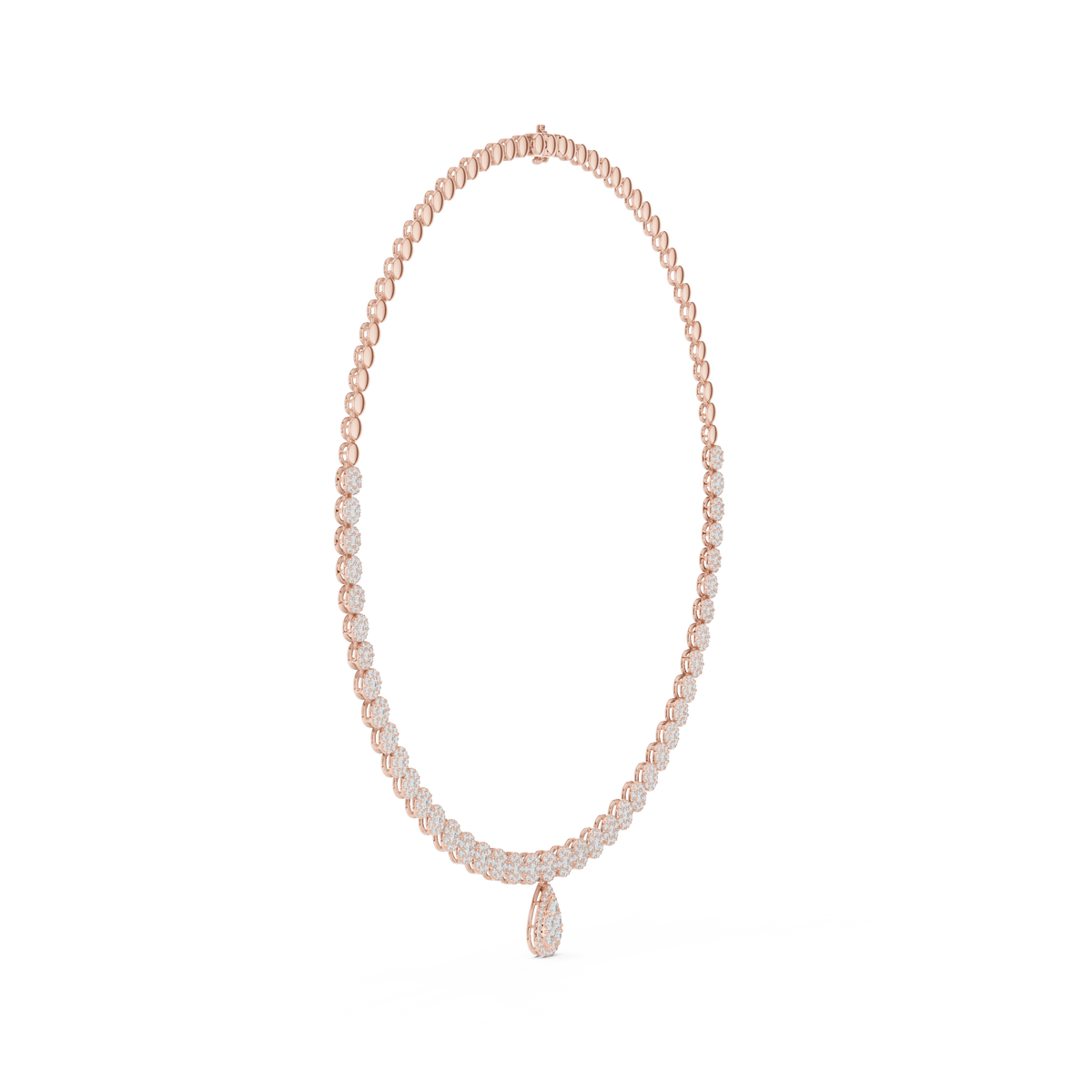 Graduated Round Necklace with Pear Cluster Drop in rose 925 sterling silver, view 3