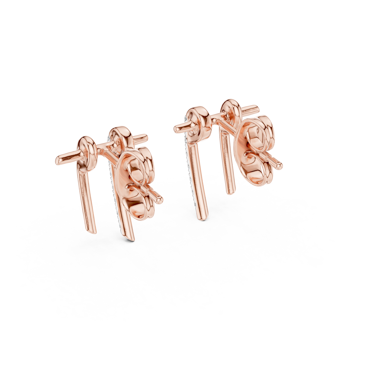 Moissanite Pavé Bar Stud Earrings in rose 925 sterling silver, view 3